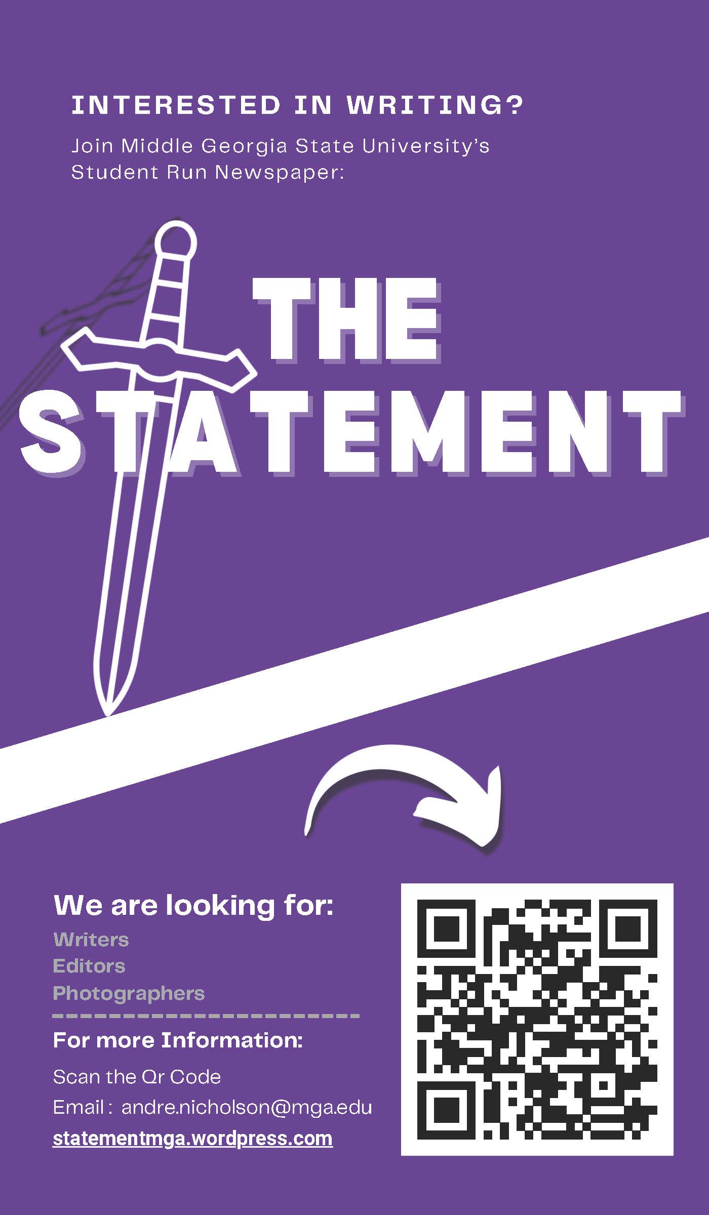 MGA's student newspaper, The Statement, is seeking students from all disciplines who are interested in working for the newspaper staff as writers, editors, photographers, or videographers.